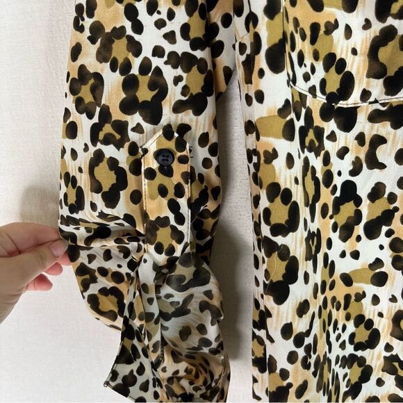 Elementz Button Down Shirt Women’s Brown Black Animal Cheetah Roll Tab Sleeve 2X - Picture 5 of 12